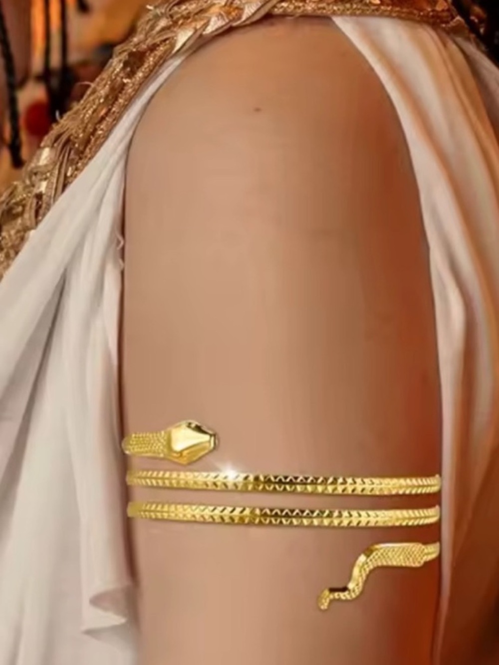 Triple-Band Gold Snake Arm Cuff - Women's Statement Upper Arm Bracelet